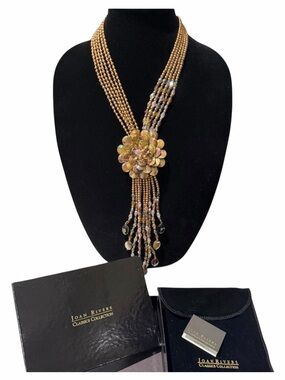 NIB Joan Rivers Vintage Starlet Necklace 3 Dimensional Brown Flower Iridescent